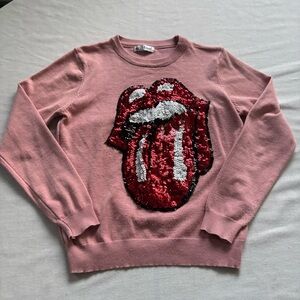 Monvis Pink Sequin Lips Sweater XS | Y2K Punk